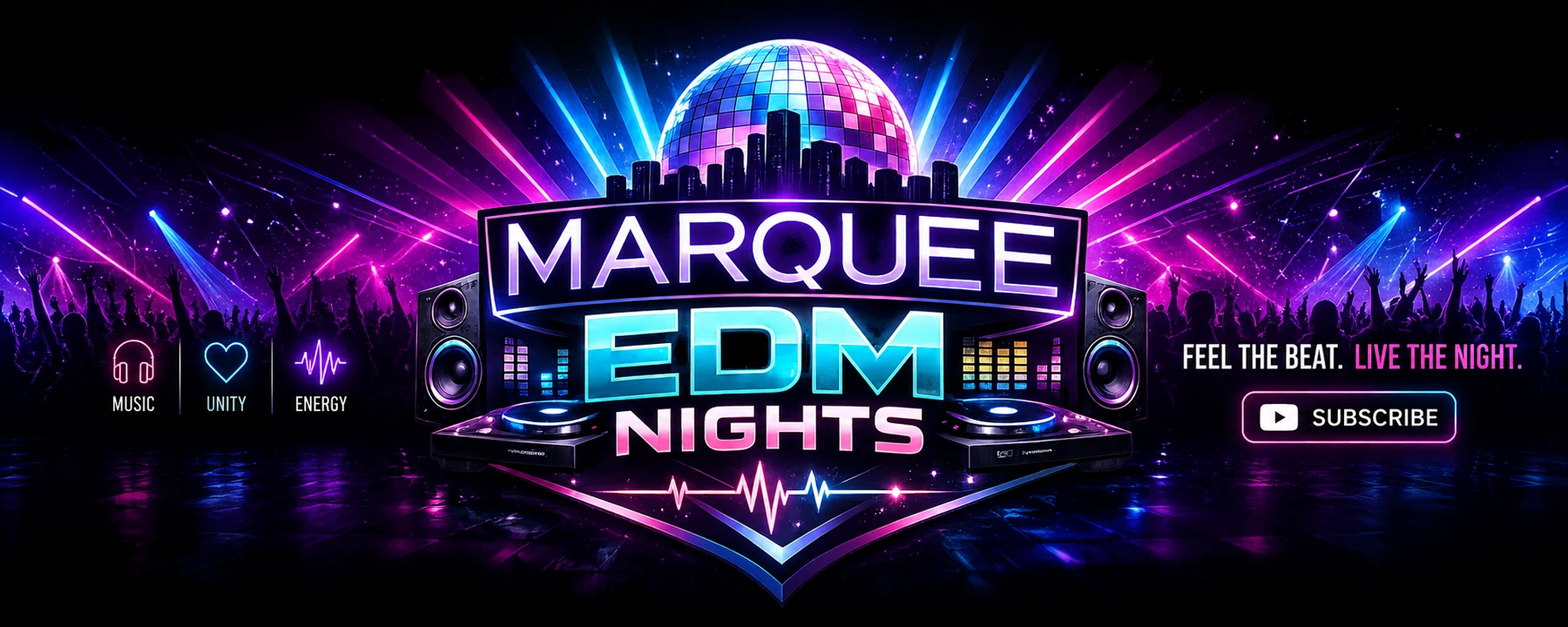 Marquee EDM Nights neon concert and crowd artwork
