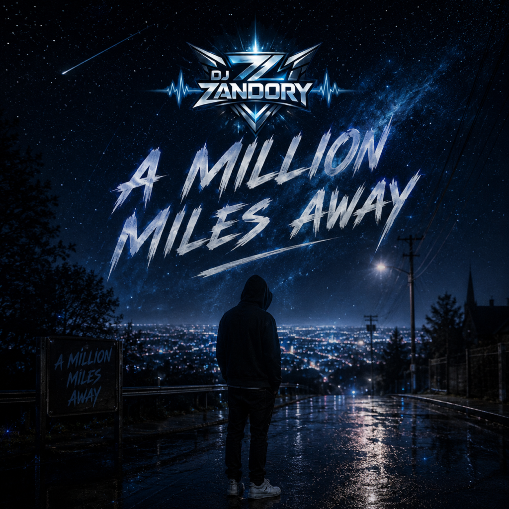 A Million Miles Away by Zandory — blue night sky and city cover artwork