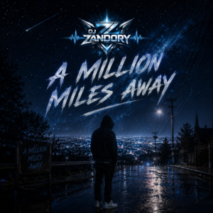 A Million Miles Away by Zandory — blue night sky and city cover artwork